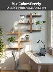 Estante de Pared de Madera Color Nogal, Estante Flotante, Estantería Colgante Grande, Estantería Decorativa de 3 Niveles de Madera Maciza para Salón y Dormitorio, Baldas Desmontables, 50x58 cm