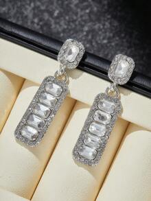 1 对 Swanking 女士耳坠，明亮长方形方晶锆石，女式耳饰，时尚鸡尾酒会珠宝