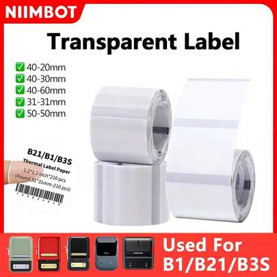 Niimbot 透明标签贴纸，适用于便携式热敏打印机标签，官方正品，兼容 B1/B21 打印机