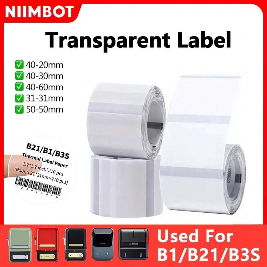 Niimbot 透明标签贴纸，适用于便携式热敏打印机标签，官方正品，兼容 B1/B21 打印机 - 無色 - 查看 1