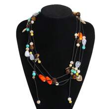 1pc Boho Chic Colorful Handmade Beaded Pendant Necklace, Women Long Necklace With Asymmetrical Multi-Element Pendants, Suitable For Party, Banquet, Daily Casual Wear, Assorted Shapes, Sizes And Materials(Pendant Placement Random)