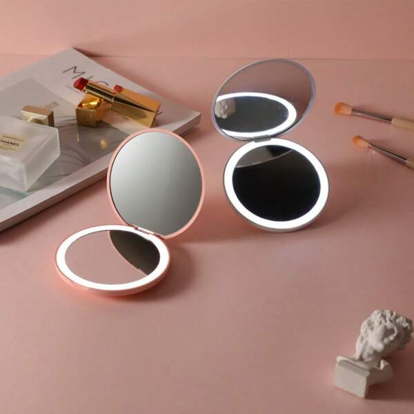 1 Set 1X/2X Portable Travel Makeup Mirror Rechargeable Handheld Vanity Mirror For Women Compact Travel For Go Touch Ups And Everyday Use Lightweight And Practical Design,Daylight LED Folding Mirror.Pocket Mirror For Handbag Purse.