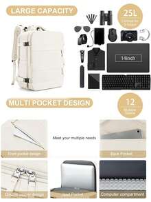 Ryanair-Approved 40x20x25 Expandable Under-Seat Backpack, Waterproof Cabin Bag With USB Charging Port. Unisex For Men And Women - Beige - View 2