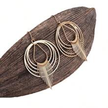 1pc Vintage Circle Water Drop Tassel Pendant Earrings, Fashionable Jewelry Gift For Women