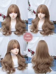alicegarden 1 合成耐热长卷发假发，金色长卷发带刘海，26 英尺长，纤维制成，适合日常使用，天然人造假发