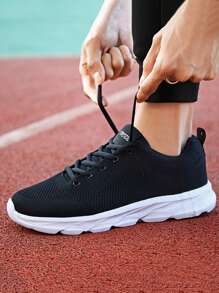 Novo Tênis Esportivo Casual Masculino Preto Sólido, Tênis Esportivo Versátil e Leve para Caminhada, Tênis Casuais Planos de Corrida para Homens