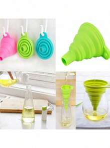 1pc3pcs6pcs Multifunctional Silicone Folding Funnel, Liquid Packaging Tool, Suitable For Pouring Water, Beverages, And Oil - Multicolor - View 1