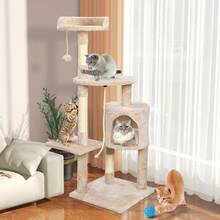 SEBRUANC 112cm Cat Tree Multi-Layer Cat Scratching Tree Medium Cat Tower Cat Climbing Frame Stable Frame And Comfortable Perch With Cat Toys And Sisal For Fats To Care For Their Paws And Have Fun - Beige - View 2