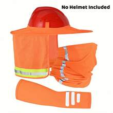 Set Of 3 - Summer Sun Protection Hat, Breathable Full Brim Mesh Neck Cover With Bandana Headband & Arm Sleeves, Adjustable Strap For Outdoor(No Helmet Included)