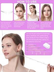 60pcs V-Shaped Facial Lifting Tape With 8pcs Lifting Strings, Invisible Matte Finish, Stretch Face & Create Small V-Line - Clear - View 4