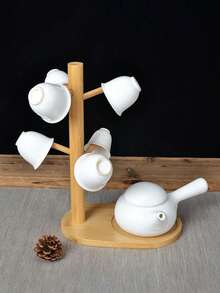 Bamboo Color Cup Holder, Water Glass Hanging Rack, Coffee Cup Storage Rack, Wine Glass Holder, Stemware Rack, Mug Shelf - Apricot - View 5
