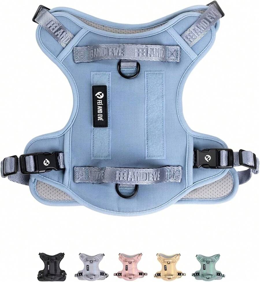 2025 New Edition, Fei & Eve Classic Dog Harness - Quick-Release Buckles |   3-Point No-Pull Control |   Heavy-Duty 900D Nylon |   Dual Safety Handles |   Breathable Mesh |   Adjustable Fit |   Medium,Gray - Blue - View 1