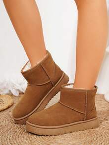 Women's Retro Fashion Elegant Solid Color Outdoor Fleece Snow Boots, Thick Bottom Anti-Slip Short Boots, Warm And Cold-Resistant, Winter New Thick Warm Anti-Freeze Snow Boots, Waterproof Anti-Slip Comfortable Snow Boots, Unisex Design, Outdoor Anti-Slip Comfortable Shoes With Thick Flat Soles Winter Slippers - Yellow - View 3