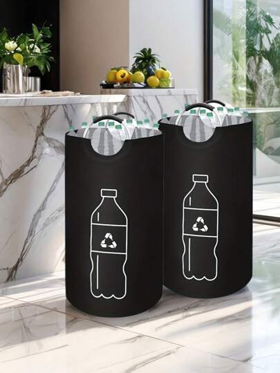 Extra Large Capacity Folding Recycling Bin For Home - Cylindrical No-Power Foldable Multi-Purpose Storage Basket, Durable Canvas Material, Open-Top Design With Lid, Ideal For Kitchen Use, Recycling Bin|Open Top Storage|Canvas Construction, Recycling Bins For Home