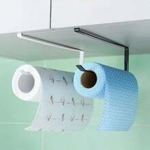 1pc Iron Paper Towel Holder, Simple Cabinet Mounted Storage Rack, Kitchen Roll Rack - Black - View 4