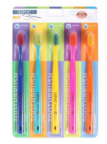 1 Set de 5 cepillos de dientes suaves de cerdas de arcoíris con cabezal ancho de instalación independiente para adultos en el hogar, 5 cepillos de dientes de color arcoíris y dopamina con cerdas media-duras de alta densidad y color de caramelo glaseado