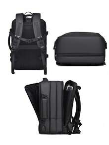 牛津大容量可扩展防水背包，适合商务旅行和笔记本电脑 - 黑色 - 查看 3