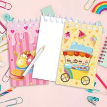 8pcs Mini Ice Cream & Candy Cartoon Design Spiral Notebooks - Pocket Memo Pads, Suitable For Birthday Party Supplies
