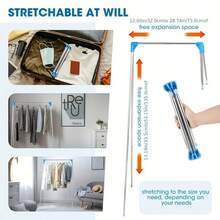 Compact 13-28 Inch Adjustable Stainless Steel Clothes Hanger - Portable Retractable Folding Drying Rack For Home, Travel, Camping, Durable, Rust-Proof And Easy To Clean Folding Design | Spacesaving Portable Hanger With Blue Plastic End Caps