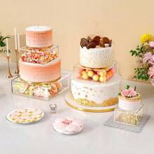 1SET Acrylic Cake Display Box, Modern Minimalist Romantic Style Transparent Round/Square Shape, Suitable For Desserts, Candies, Tiered Cakes Display, Party, Wedding, Holiday Celebration