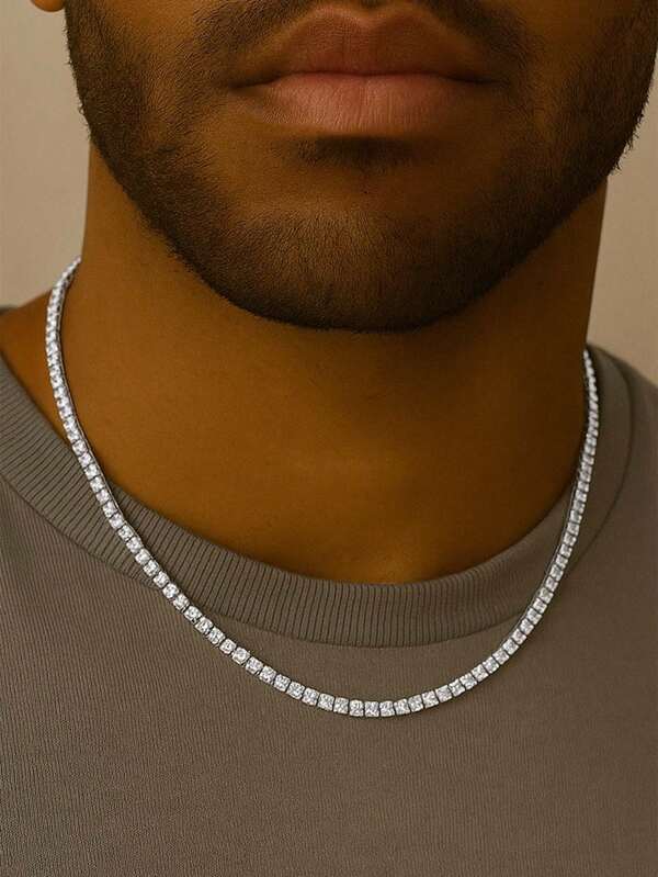 1 Stück modische minimalistische S925 Sterling Silber Tennis Kette Halskette mit Zirkonia Stein, hochwertiges tägliches Accessoire & Geschenk