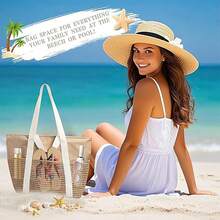 Nuova borsa da spiaggia multifunzionale, borsa a mano in tela impermeabile con grande capacità e tasca interna con cerniera, borsa per la spesa da spiaggia, attrezzatura per le vacanze in spiaggia e in piscina, borsa da viaggio all'aperto per le mamme, borsa portaoggetti portatile per la famiglia - Castano - Visualizzare 6