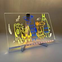 11.8 X 7.9 Inch Acrylic Illuminated Whiteboard, Colorful LED Message Board, Transparent Backlit Memo Board, Rewritable LED Letter Board (Acrylic Board*1, Stand*1, Fluorescent Pens*7, Gray Velvet Cloth*2), Christmas Home Decor, Christmas Gift, Christmas Decoration - Multicolor - View 4