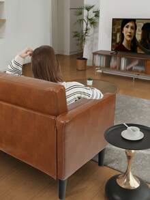 Liomindar 70" Mid Century Modern Couch, Faux Leather Sofa, Couches For Living Room, Bedroom & Office - 棕色 - 查看 5