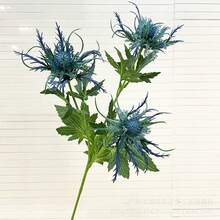 1pc Artificial Rustic Thistle Bouquet Artificial Thistle Bouquet,Autumn And Halloween Decorate Artificial Flowers For Living Room, Dining Table And Balcony Artificial Spray Geranium Plant Rustic Thistle Faux Sea Holly, Perfect For Wedding Party Home Office Decor Plant