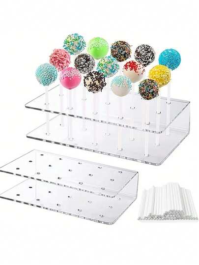 2 pièces Support acrylique pour sucettes et cake pops, support transparent pour 20/15 sucettes, présentoir à cake pops, support à bonbons, convient pour mariage, anniversaire, Halloween et autres occasions, présentoir à cake pops, support à gâteau en acrylique transparent, présentoir à desserts, décoration de table pour fête d'anniversaire