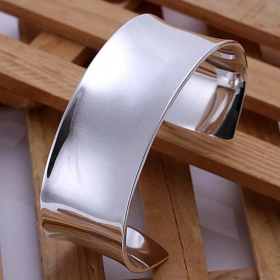Vòng tay lắc tay bản rộng mạ bạc Sterling 925 trơn nhẵn thời trang sang trọng dành cho nữ, quà tặng sinh nhật, tiệc cưới, Giáng sinh - bạc - Xem 1