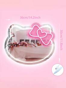 Sanrio 1 szt. Lustro ścienne do sypialni Anime Love Bow KT Cat Neon Lights, Toaletka, Garderoba, Salon, Korytarz, Neon Lights, Lustrzany pasek ściemnialny LED, Dekoracja łazienki w domu, Toaletka USB/zasilane baterią Neon Lights LED, Różowa dekoracja ścienna do sypialni, Nadaje się do pokojów, Przyjęć walentynkowych, Urodzin, Prezentów ślubnych, Domu, Dekoracji świątecznych, Podarunku dla Dziewczyn, Żon, Przyjaciół, Rodziny, Kochanków