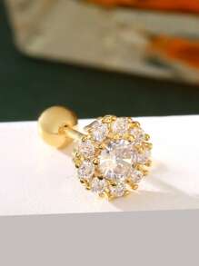 1pc Elegant CZ Geometric Round Stud Earrings, Miniature Titanium Alloy Earring, Versatile Everyday Wear For Women