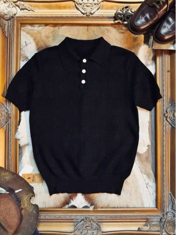 Suéter de punto con cuello polo de moda para hombre en verano