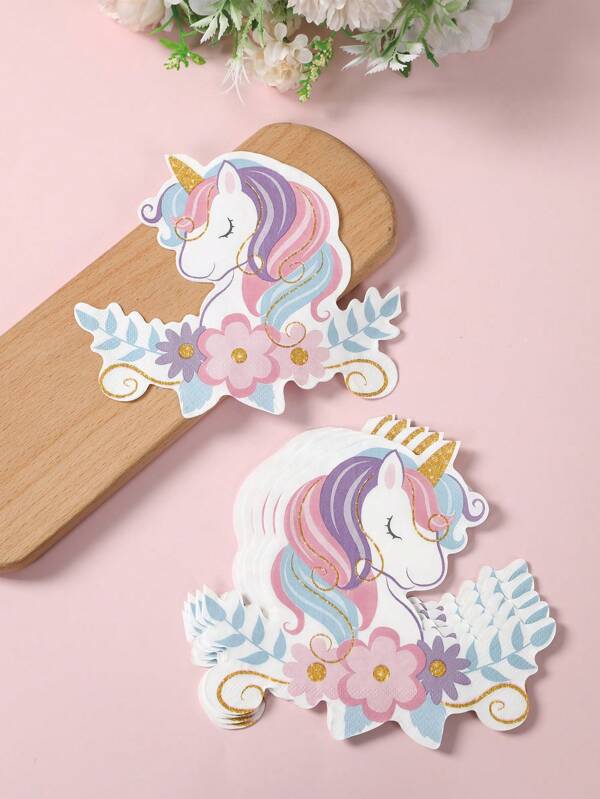 20 de șervețele de unică folosință cu unicorni, tacâmuri de unică folosință în formă de unicorn violet pentru decorarea petrecerii de ziua de naștere, articole de masă de unică folosință pentru petrecerea de sărbători pentru babyshower, decor pentru prosoape de hârtie, cadou de ziua de naștere, articole esențiale pentru restaurant și bucătărie