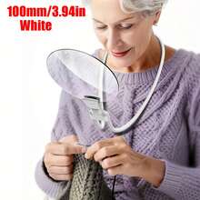 1 件免提放大镜，带可调节颈带 - 10 厘米大镜头，适合阅读/手工制作/DIY - 便携式黑/白设计，高品质镜头和镜框，适用于学校用品，返校