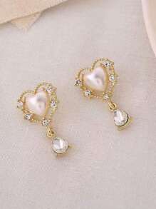 1 Paar Modische Damen Herz & Perlen Ohrstecker, elegante hochwertige sanfte vintage Tropfenohrringe, geeignet für Feierlichkeiten, Pendeln