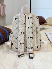1 pieza Mochila linda con compartimento para portátil y lazo de estilo preppy, mochila escolar de gran capacidad con correas ajustables, mochila multifuncional para uso diario/vacaciones/vuelta al colegio, ideal para niñas/universitarias/graduadas. - Beis - Ver 10