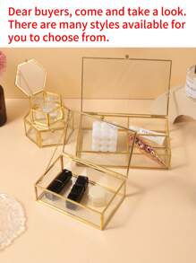 Luxury Hexagonal Ring Box, Golden Jewelry Storage Box, Gold Glass Jewelry Display Case