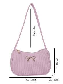 Bolso de hombro de mujer de unicolor, ligero y de lujo con decoración de lazo, rosa - Rosa - Ver 9