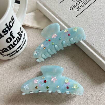 1pcHair Claws Fashion Casual Sports Versatile Elegant Starfir Acetic Acid Hair Clip Dopamine Hair Clip Women's Back Head Clip Headdress Acetic Acid Grab Clip Large Hair Claw Charming Hair Accessories Suitable For Daily Use, Home, School, Seaside, Vacation, Work, Commuting, Party, Holiday, Birthday Gift, Back-To-School Season, Versatile To Go Out Girl Beauty Claw Clips