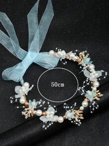 1pc Cute Flower & Pearl Flower Crown Princess Style Hair Band For Girls, Suitable For Children's Day Performance, Matching Dress Or Flower Girl Wedding