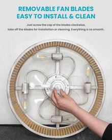 20" Boho Rattan Fandelier, Flush Mount Caged Ceiling Fan With Light & Remote Control, Drum Shade, 6 Speed/Timer/3 CCT//Bladeless/Quiet Motor/Low Profile, For Bedroom Living Room Kitchen - Mint Blue - View 8
