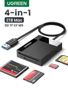 UGREEN 0.5 米 4 合 1 C 型 USB 3.0 读卡器，可同时读取 4 张卡，适用于数字存储卡 TF SD Micro SD - 黑色 - 查看 1