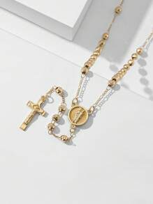 1 Stück 2025 Neu Silber 925 Hypogletisch 14K vergoldet handgefertigtes Priesterkreuz Jesus Rosenkranz Anhänger Halskette mit hochwertiger Geschenkbox & Tragetasche, geeignet für Mütter/Valentinstag, Freunde, Gläubige, Katholische Erste Kommunion, tägliches & Feiertags Gebet Tragen
