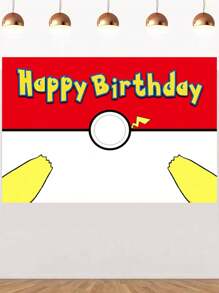 pokemon Cute Pokemon Pikachu Themed Background Cloth – 1 Piece Birthday Party Photo Banner | Hanging Decor With Ribbons, Banners & Confetti For Kids' Parties Christmas And Halloween Festival Supplies And Decorations