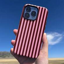 Fashionable Striped, Black And Pink, Dual-Layer Protective Phone Case For Iphone 16 Pro Max, 15 Pro, 13, 11, 12, XS, 8 Plus, 7 Glossy 2-In-1 - White - View 4