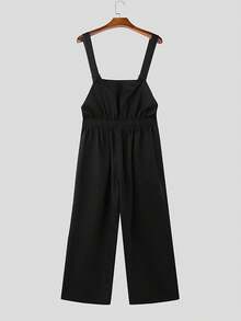 INCERUN Fashion Men Sleeveless Strappy Bib Dungarees Rompers Casual Wide Leg Jumpsuits Summer Long Cargo Overalls - màu đen - Xem 3