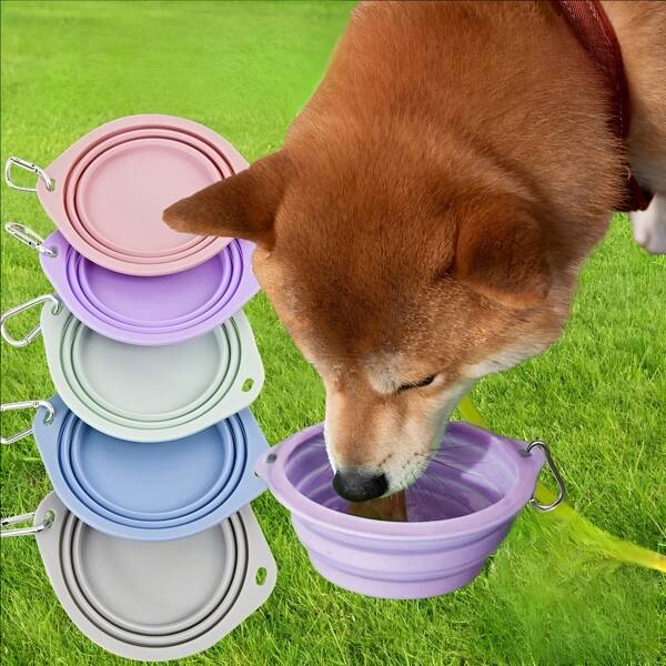11.83oz Macaron Colorful Portable Collapsible Silicone Bowl For Dogs, Cats & Pets - Travel-Friendly, Hanging Design For Water & Food, Durable Rubber Material, Ideal For Outdoor Use, Pet Travel Bowl | Vibrant Macaron Colors | Durable Silicone Bowl