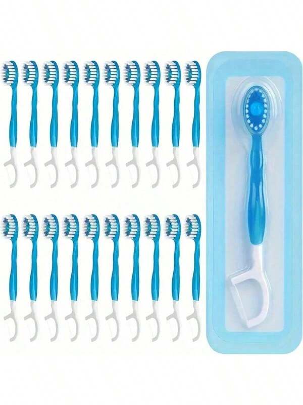 20/10 sztuk Świeże koraliki Jednorazowa mini szczoteczka podróżna do zębów, 5 w 1 wstępnie przymocowana mini szczoteczka, nić dentystyczna, kilof, skrobaczka do języka, przenośna szczoteczka do zębów ze świeżymi koralikami